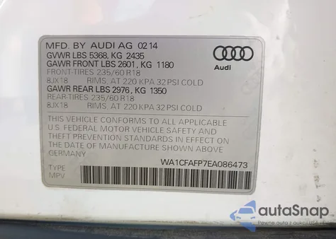 2014 Audi Q5 2.0T Premium из США, поврежденный, VIN WA1CFAFP7EA086473